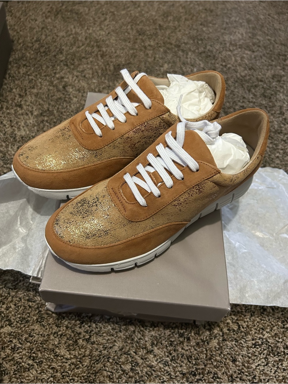 Amalfi Tan and White Women's Sneaker with Gold Accents